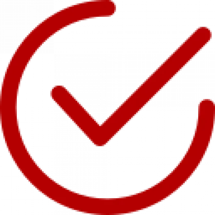A red check mark in a circle on a white background.