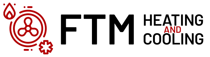 The logo for ftm heating and cooling is a red and black logo.