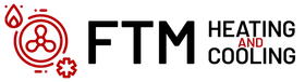The logo for ftm heating and cooling is a red and black logo.