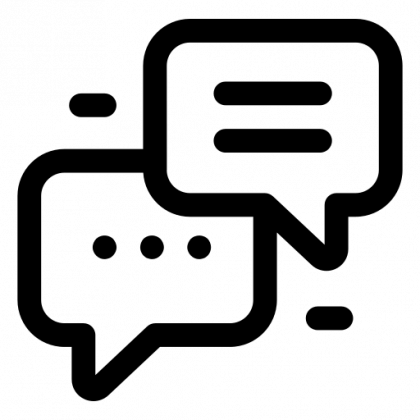 A black and white icon of two speech bubbles.