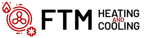 The logo for ftm heating and cooling is a red and black logo.