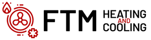 The logo for ftm heating and cooling is a red and black logo.