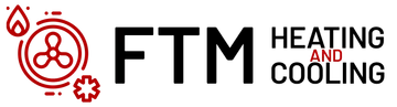 The logo for ftm heating and cooling is a red and black logo.
