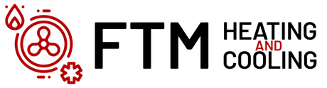 The logo for ftm heating and cooling is a red and black logo.